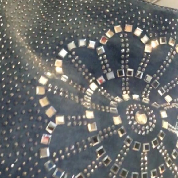 Showstopper Rhinestone Denim & Faux Leather Handbag = See Video - Picture 3 of 9